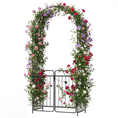 Heavy-duty Metal Garden Arbor with Lockable Gate and Base Plates