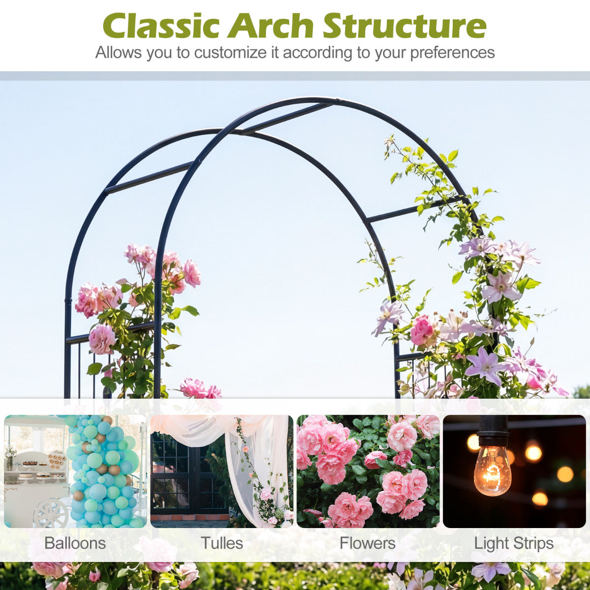 Heavy-duty Metal Garden Arbor with Lockable Gate and Base Plates