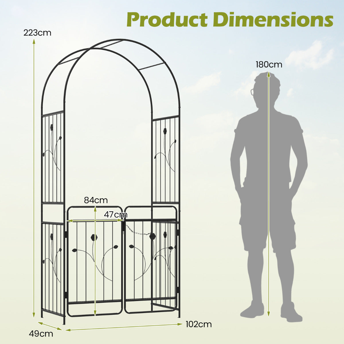 Heavy-duty Metal Garden Arbor with Lockable Gate and Base Plates