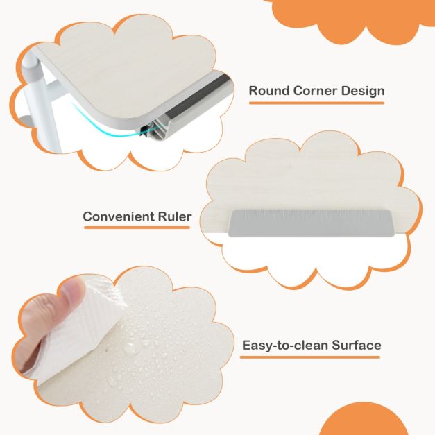 Height Adjustable Children Writing Table with Tilt Desktop and Hutch-Grey