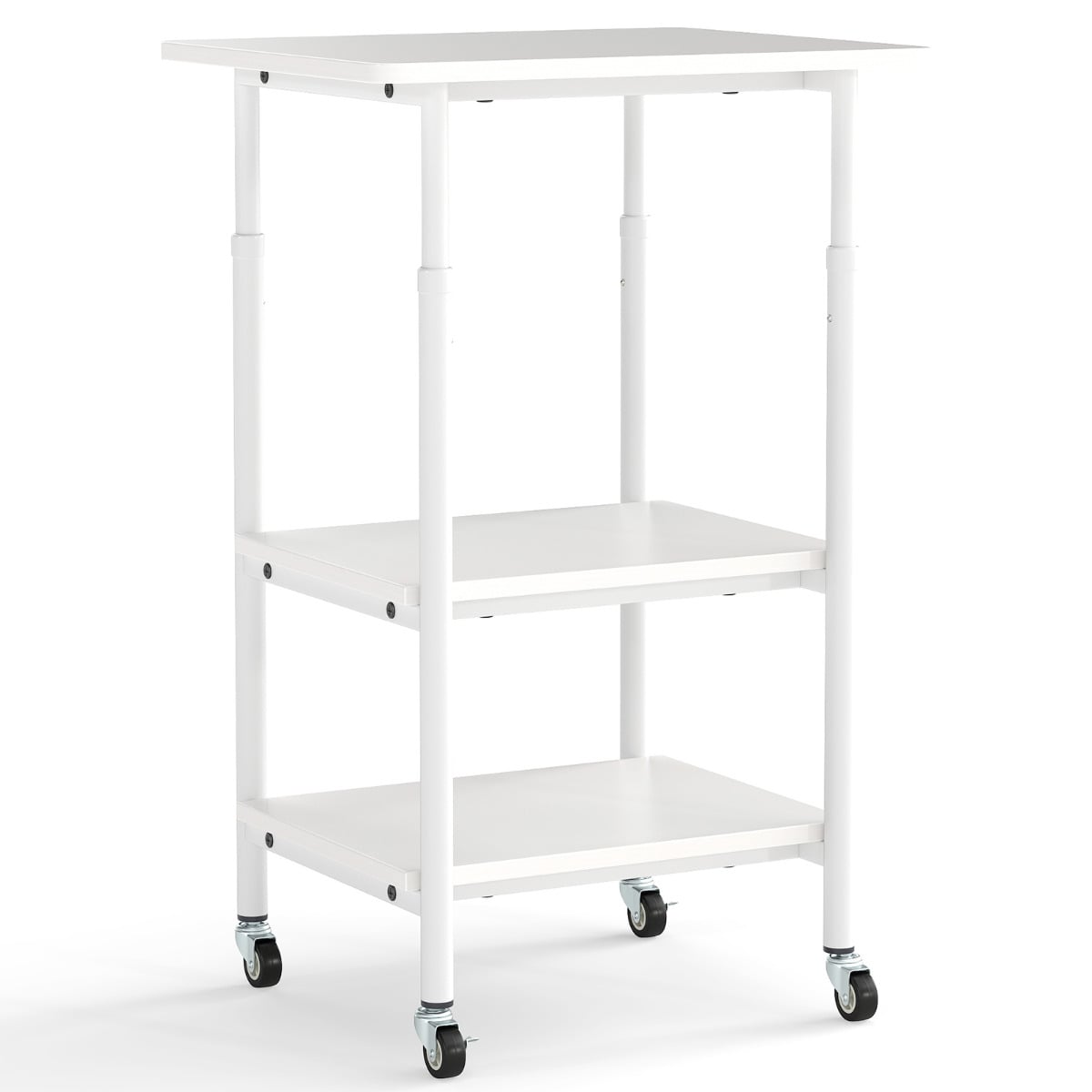 Height Adjustable Printer Stand with Storage Shelves and Locking Wheels-White