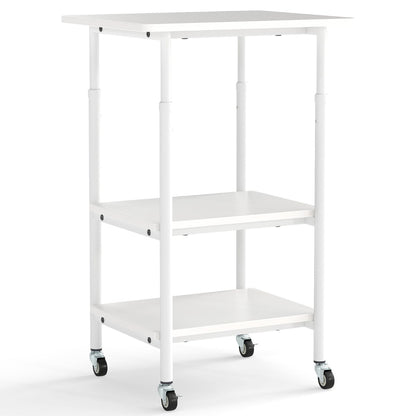 Height Adjustable Printer Stand with Storage Shelves and Locking Wheels-White