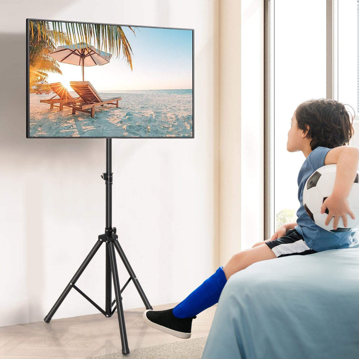 Height Adjustable TV Stand with 35 KG Weight Capacity and Non-slip Foot Pad