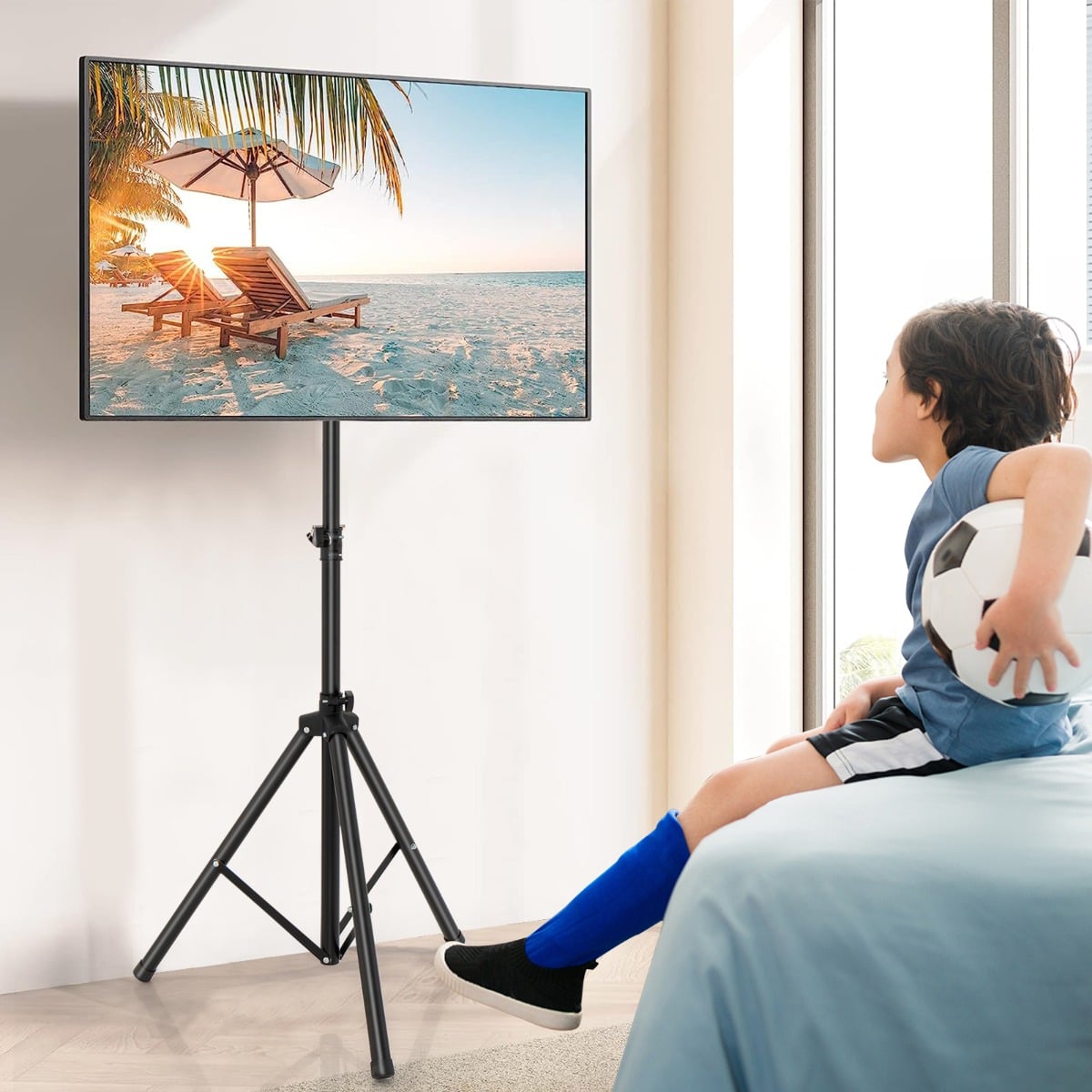 Height Adjustable TV Stand with 35 KG Weight Capacity and Non-slip Foot Pad