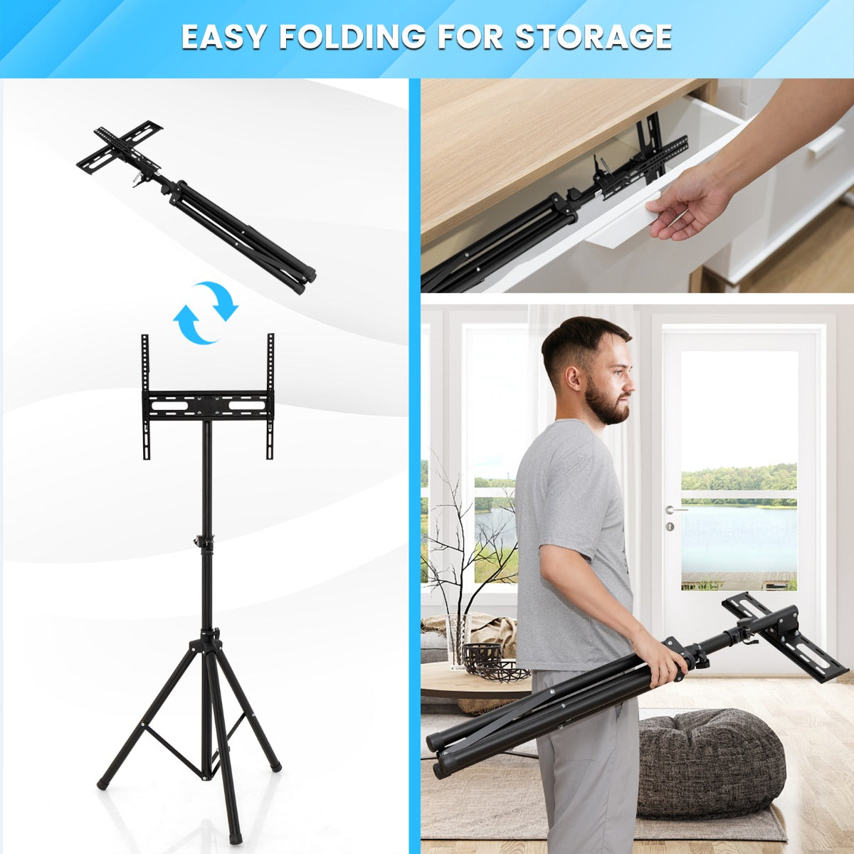 Height Adjustable TV Stand with 35 KG Weight Capacity and Non-slip Foot Pad