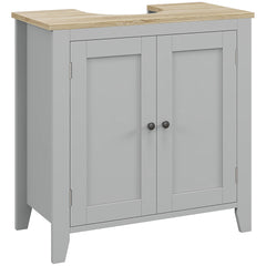 kleankin Under Sink Cabinet, Bathroom Sink Cabinet with 2 Doors, Pedestal Under Sink Design, Freestanding Bathroom Cupboard with Adjustable Shelf, Grey