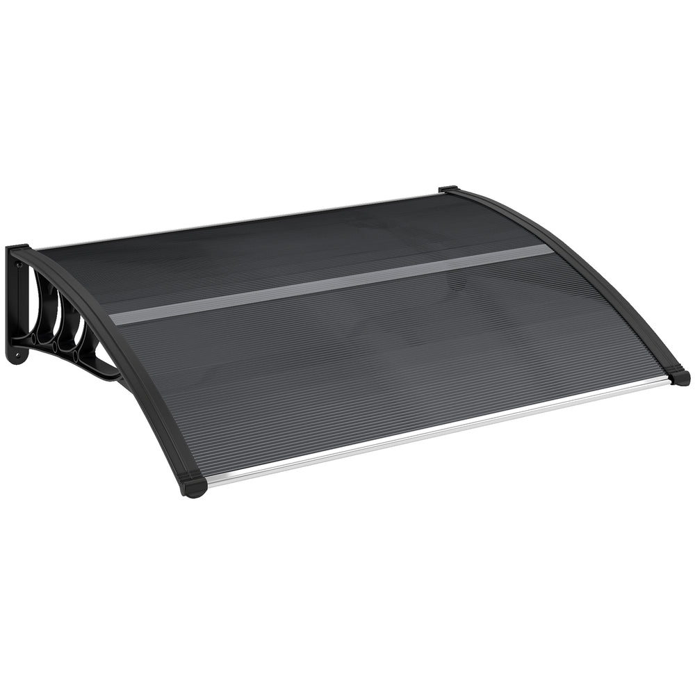 Outsunny Front Door Canopy Outdoor Awning Aluminium Rigid Plastic Polycarbonate Rain Shelter UV Water Rain Resistant 100 x 75cm Black