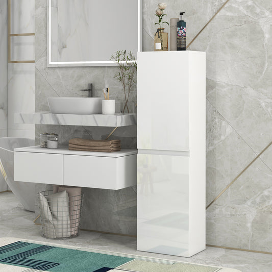 kleankin Bathroom Storage Unit, Tall Bathroom Cabinet with 2 Cupboards and Adjustable Shelves, White
