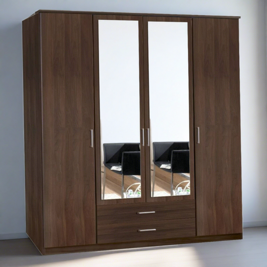 Oscar 4 Door 2 Drawer Mirrored Wardrobe - Walnut or Oak