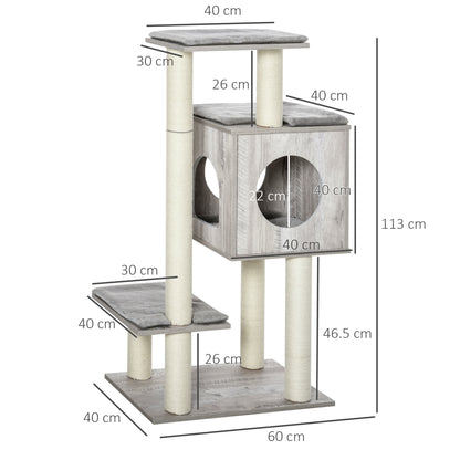 PawHut Cat Tree for Indoor Large Cats 113cm Kitten Tower Condo Jute Scratching Post Kitten Play House Activity Center Furniture
