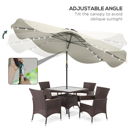 Outsunny Solar Patio Umbrella with LED and Tilt, Outdoor Market Table Umbrella Parasol with Crank, 3 x 3 (m), Cream White