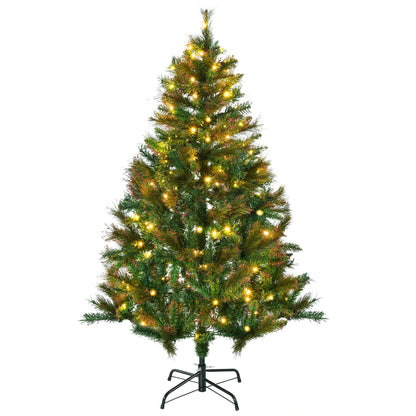 HOMCOM 1.5m 5ft Pre-Lit Christmas Tree Artificial Spruce Xmas Tree Warm White LED Holiday DÃ©cor with Metal Stand