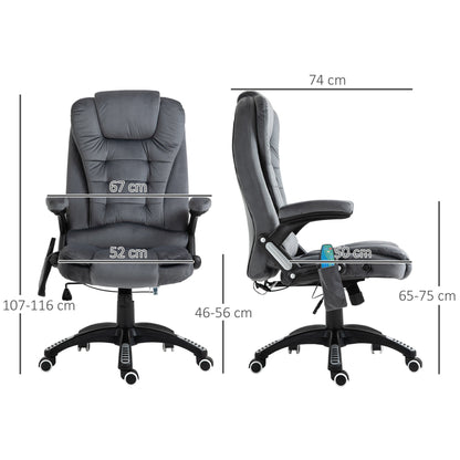 Vinsetto Massage Recliner Chair Heated Office Chair with Six Massage Points Velvet-Feel Fabric 360¡ Swivel Wheels Grey