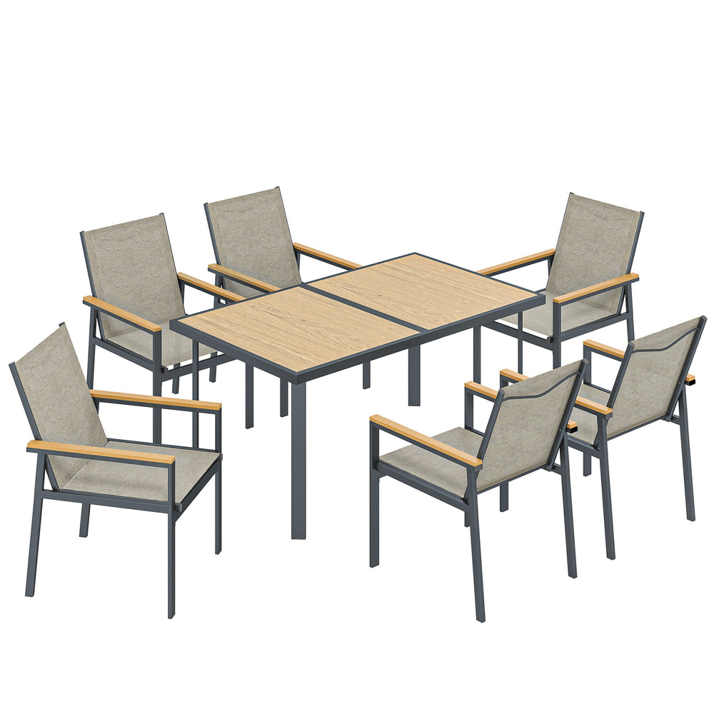 Outsunny Seven-Piece Metal Garden Dining Set, with Glass-Top Table - Khaki