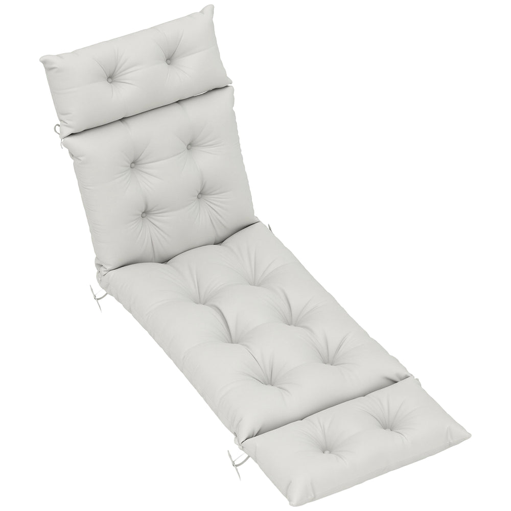 Outsunny Sun Lounger Cushions Only, 190 x 56 x 10 cm Garden Lounge Chair Cushions, UPF20+ 220gsm Fabric, Thick Sunbed Replacement Pads with 6 Ties, Light Grey
