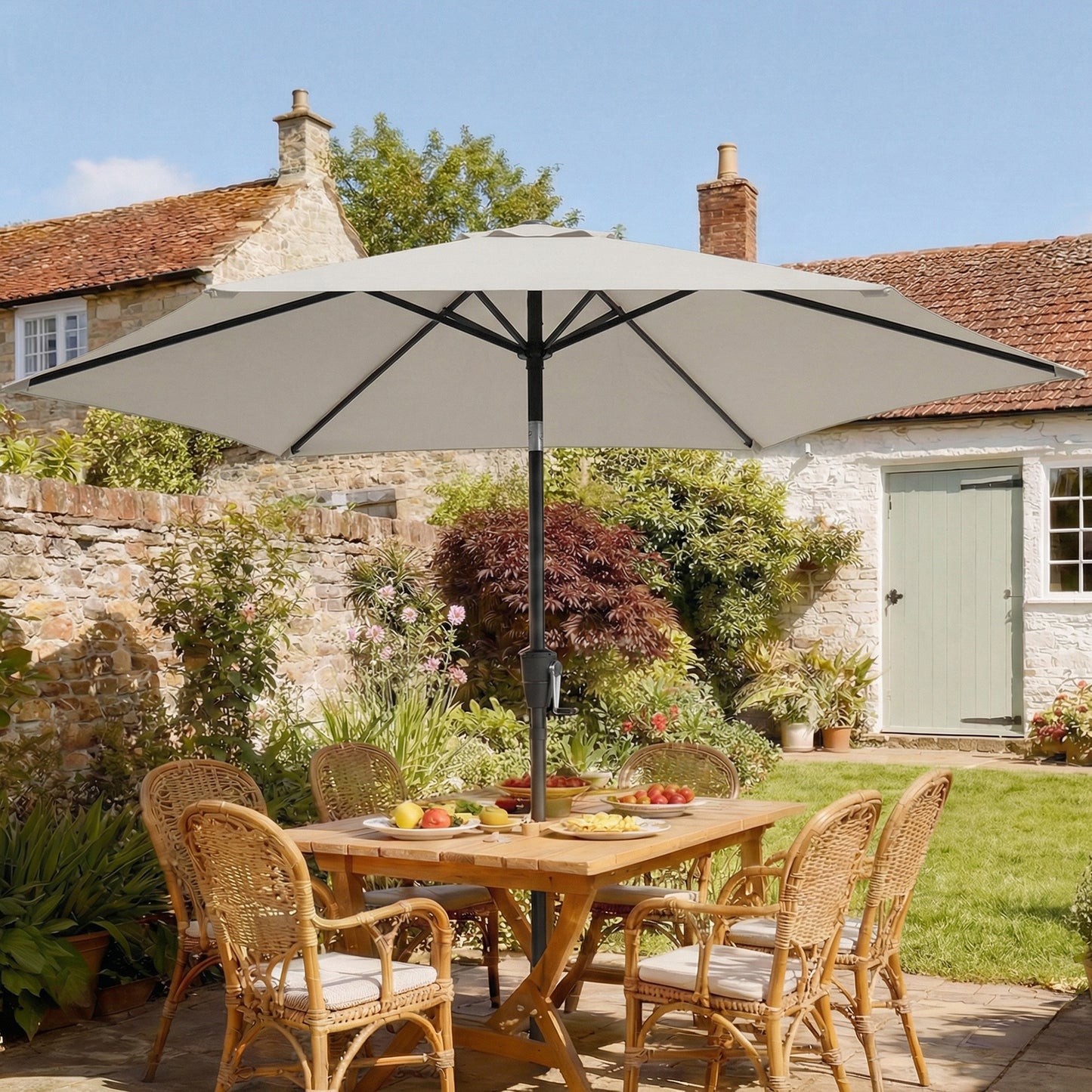Outsunny 2m Garden Parasol Umbrella, Outdoor Table Parasol Umbrella with Crank Handle, Tilt Function, UV30+ Protection