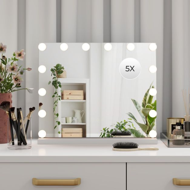 Hollywood Vanity Mirror with with 3 Color Lighting Modes for Tabletop-White
