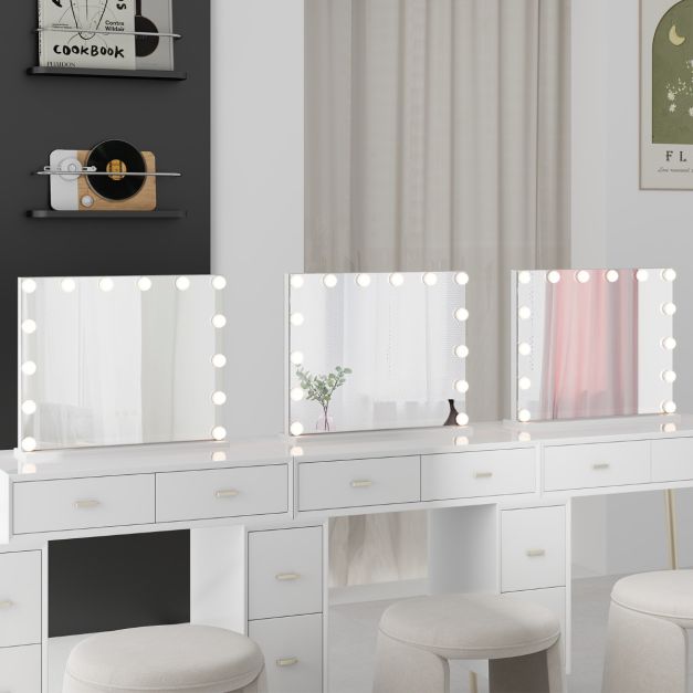 Hollywood Vanity Mirror with with 3 Color Lighting Modes for Tabletop-White