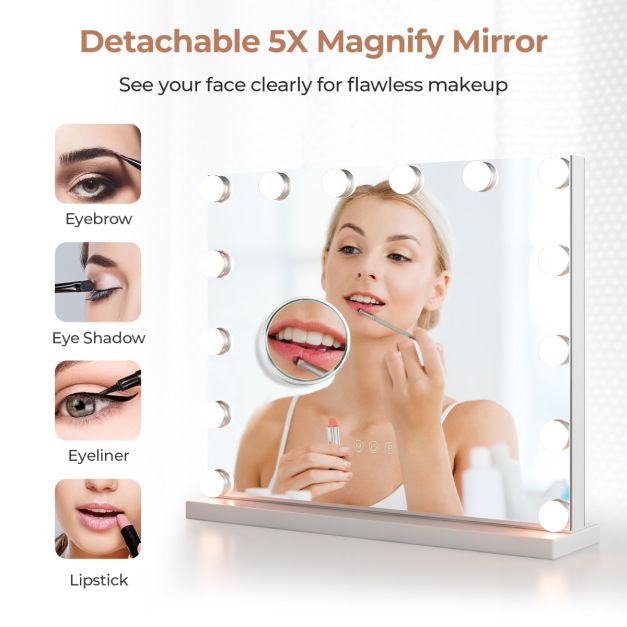 Hollywood Vanity Mirror with with 3 Color Lighting Modes for Tabletop-White