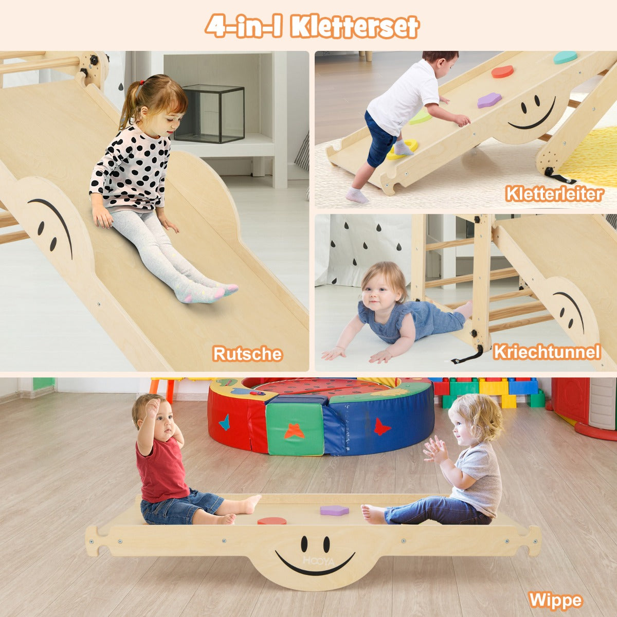 Climbing Triangle Ladder Toy Jungle Gym with Reversible Ramp-Natural