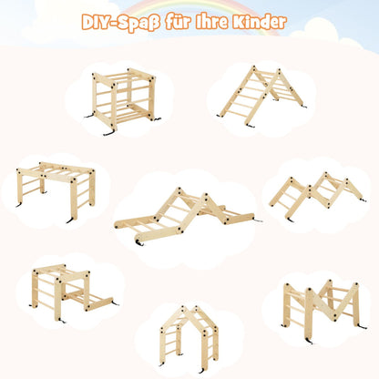 Climbing Triangle Ladder Toy Jungle Gym with Reversible Ramp-Natural