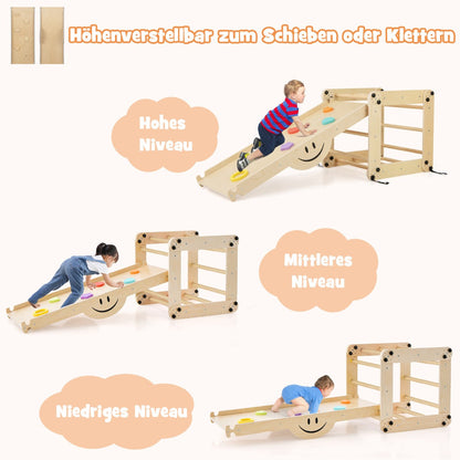 Climbing Triangle Ladder Toy Jungle Gym with Reversible Ramp-Natural