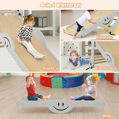 Montessori Toddler Climbing Set Foldable Wooden Climbing Toys Adjustable Reversible Seesaw Ramp Rocks Grey