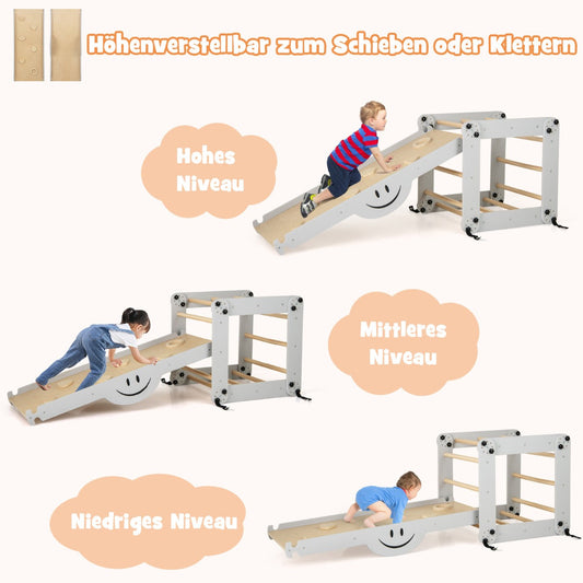 Montessori Toddler Climbing Set Foldable Wooden Climbing Toys Adjustable Reversible Seesaw Ramp Rocks Grey