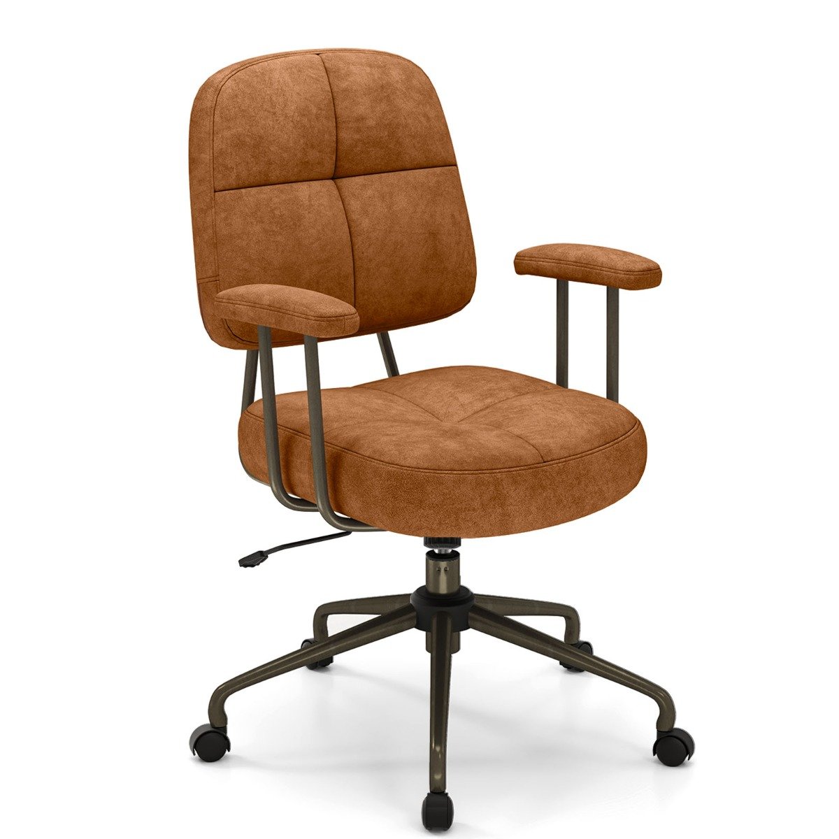 Leathaire Upholstered Task Chair with Cushioned Back and Padded Armrests-Brown