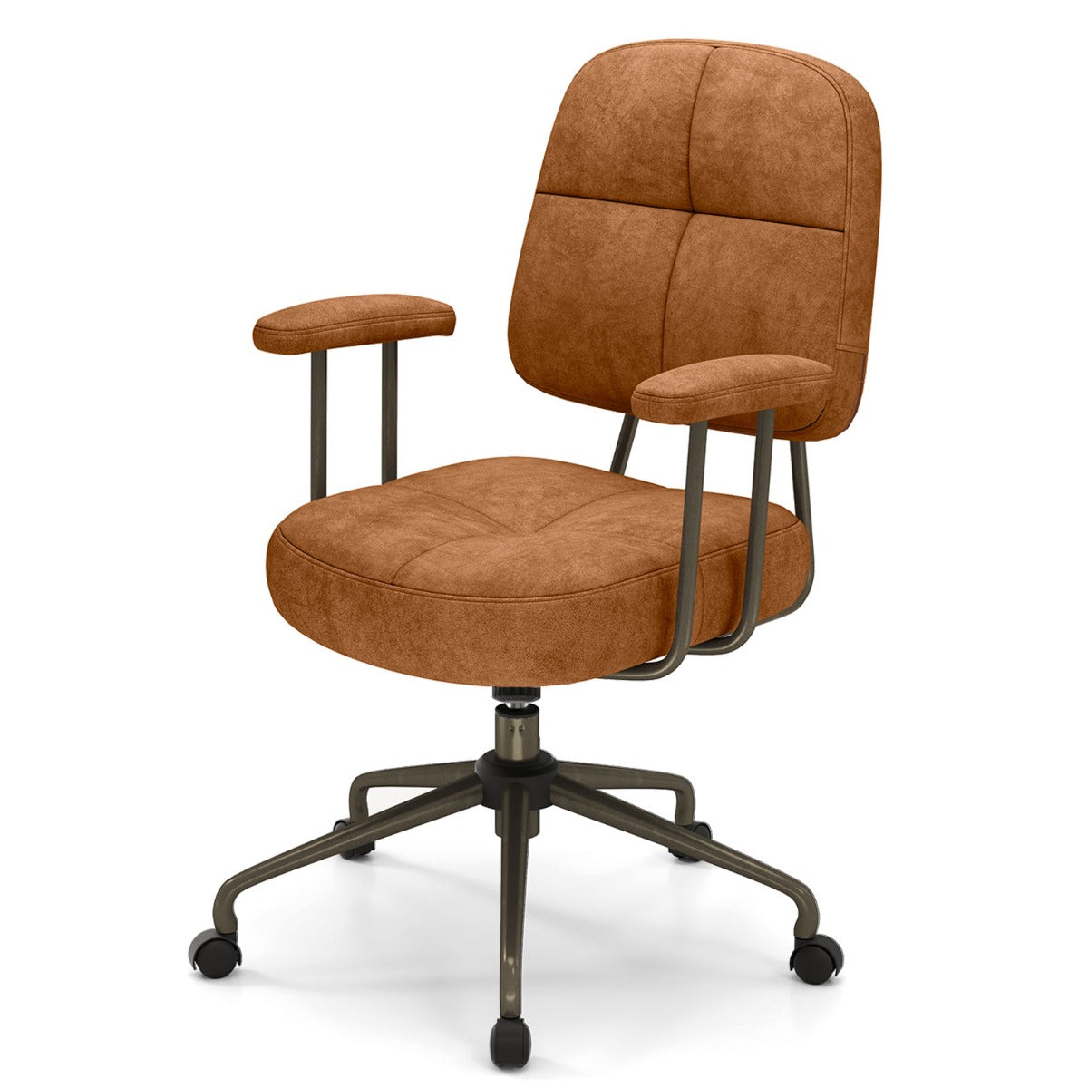Leathaire Upholstered Task Chair with Cushioned Back and Padded Armrests-Brown
