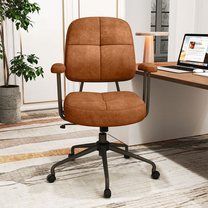 Leathaire Upholstered Task Chair with Cushioned Back and Padded Armrests-Brown