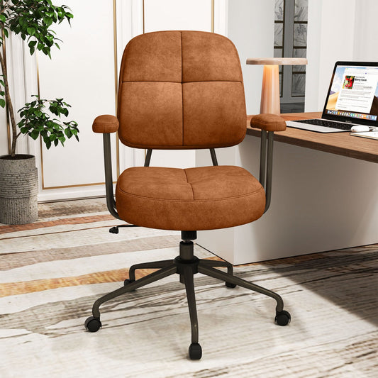 Leathaire Upholstered Task Chair with Cushioned Back and Padded Armrests-Brown