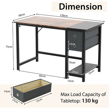 120 cm/140 cm Home Office Desk with 2 Drawers Hanging Hook-S