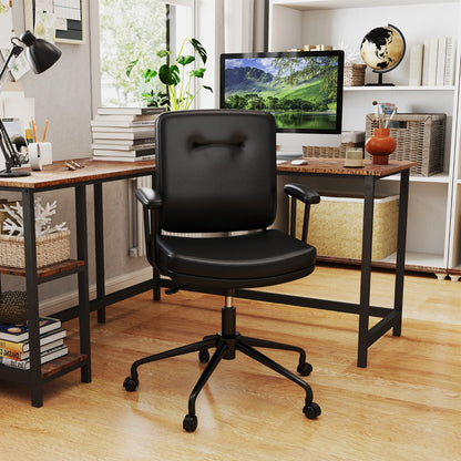 Home Office Small Desk Chair with Adjustable Height Wheels-Black