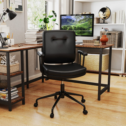 Home Office Small Desk Chair with Adjustable Height Wheels-Black