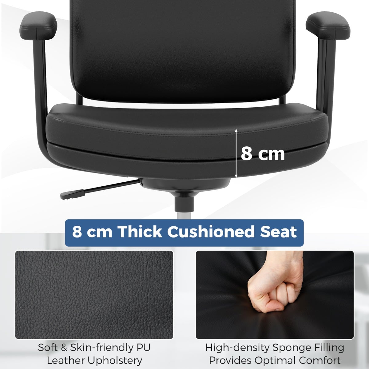 Home Office Small Desk Chair with Adjustable Height Wheels-Black