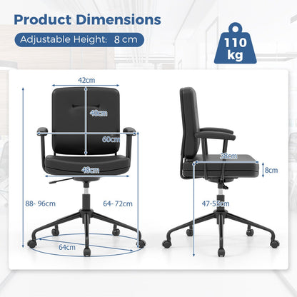 Home Office Small Desk Chair with Adjustable Height Wheels-Black