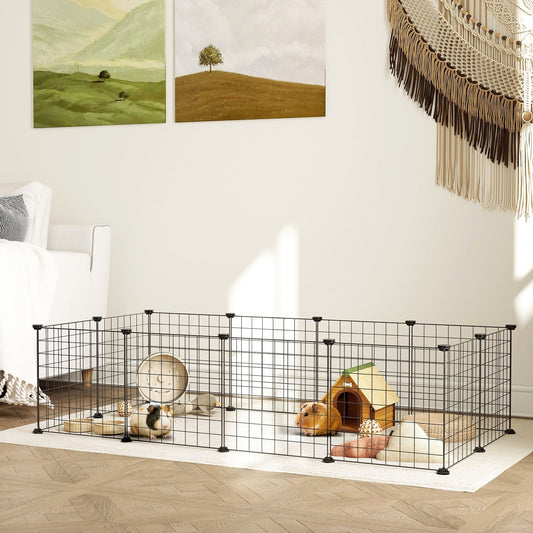 PawHut DIY Pet Playpen Metal Wire Fence 12 Panel Enclosure Indoor Outdoor Guinea Pig Bunny Small Animals Cage Black