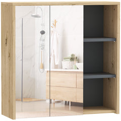 HOMCOM Five-Shelf Mirrored Bathroom Cabinet - Wood-Effect
