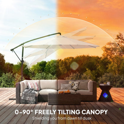 Outsunny 3 m Garden Cantilever Parasol with Cover, Round Overhanging Umbrella with 360 degrees Rotation, Tilt, Cream White