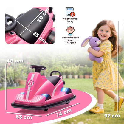AIYAPLAY Kids Bumper Car, 360Â° Rotation Spin Electric Waltzer Car with LED Lights, Music for Ages 3-8 Years Old, Pink