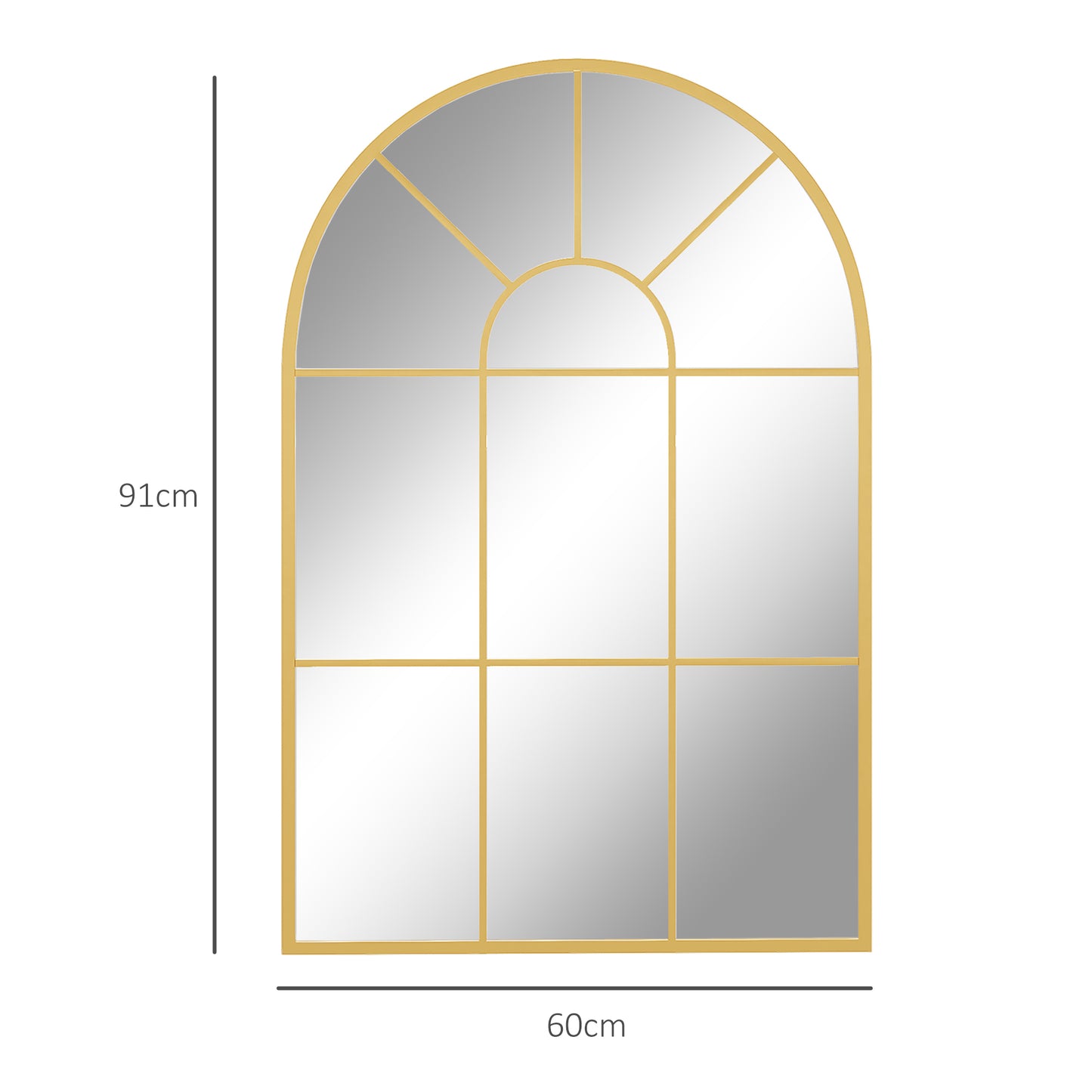 HOMCOM 90 X 61cm Arched Grid Mirror - Gold Tone