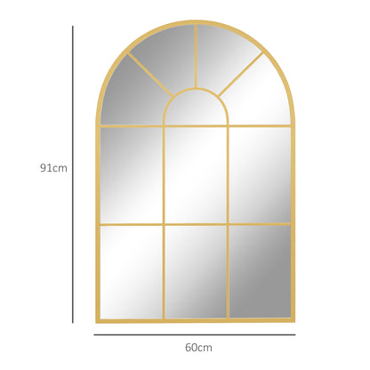 HOMCOM 90 X 61cm Arched Grid Mirror - Gold Tone