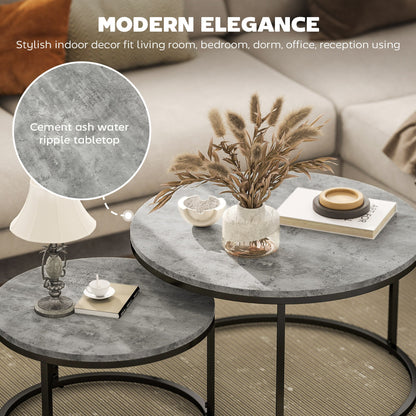 HOMCOM Set of Two Marble-Effect Stacking Tables - Grey/Black