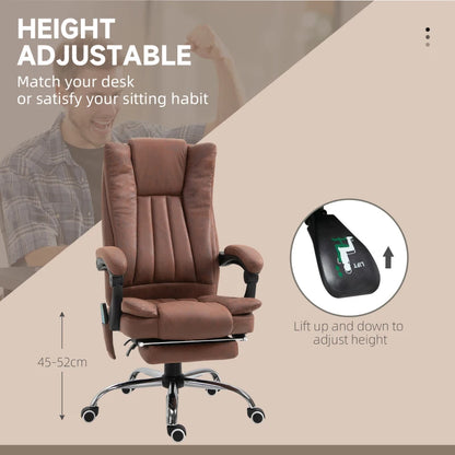 Vinsetto Reclining Office Chair with Massage and Heat, Microfibre Computer Desk Chair with Footrest for Home with Adjustable Height, Padded Arm, Swivel Wheels, Brown