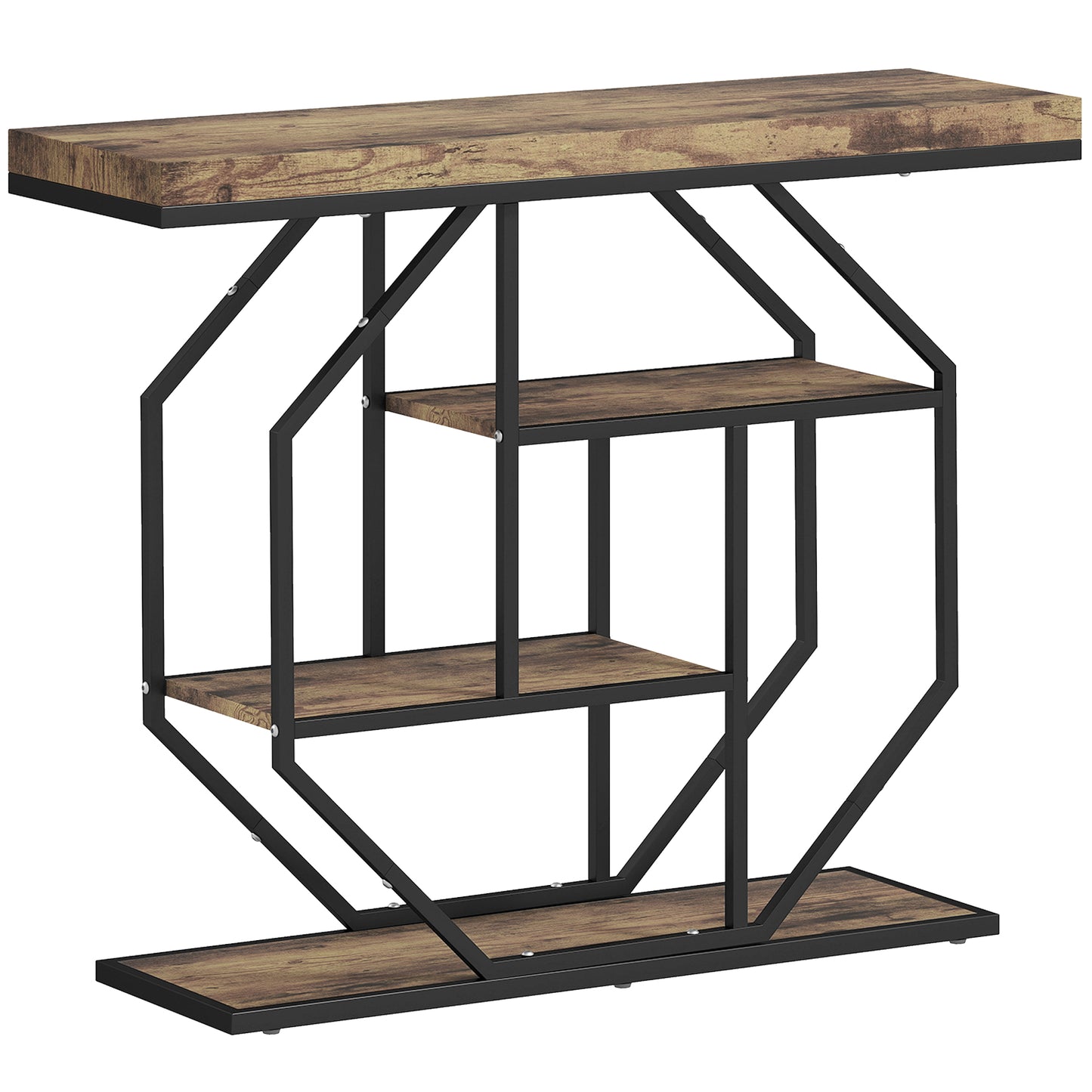 HOMCOM 4-Tier Industrial Console Table - Rustic Brown