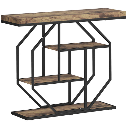 HOMCOM 4-Tier Industrial Console Table - Rustic Brown