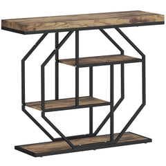HOMCOM 4-Tier Industrial Console Table - Rustic Brown