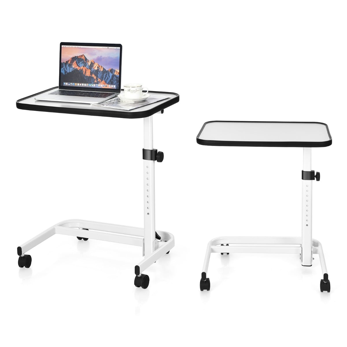 Portable Bedside Table with 9 Level Adjustable Height-White