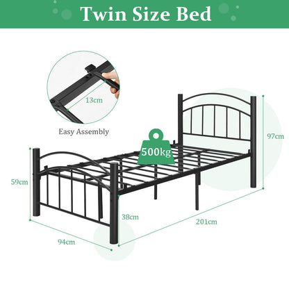 Metal Bed Frame Platform Bed with Headboard for Bedroom-Twin size